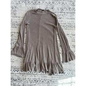 Ribbed Knit Bell Sleeve Dress with Ruffle Hem